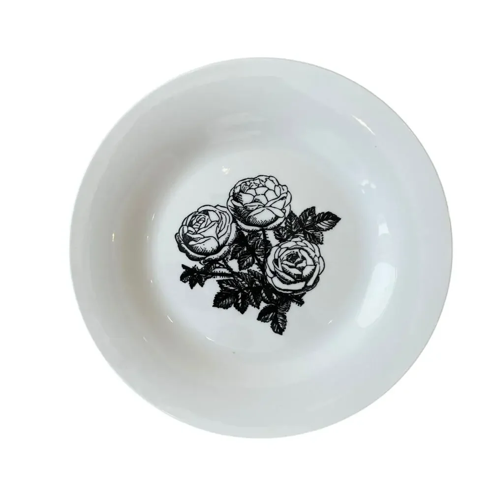 Godinger Floral Salad Plates 7.5in Porcelain Black & White Roses Set of 2 NEW